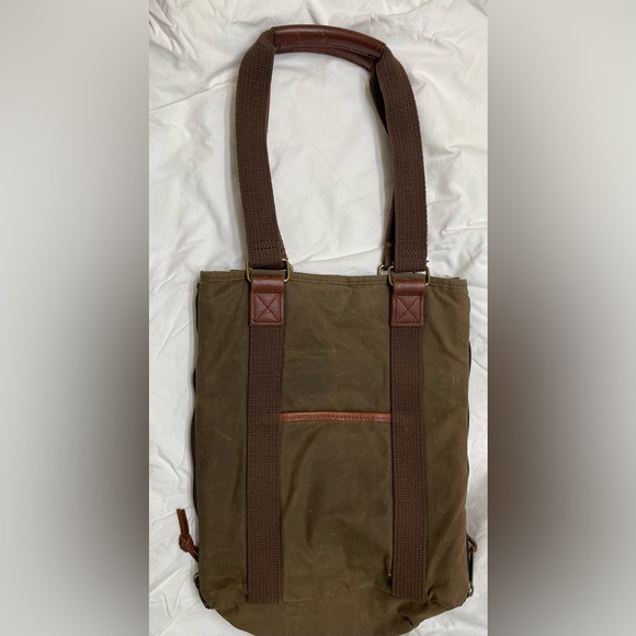 Duluth Trading Women's Oil Cloth Day Tote Bag green brown leather handles - Picture 4 of 13